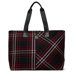 Victoria's Secret Black and Red Plaid Tote Bag - NWT